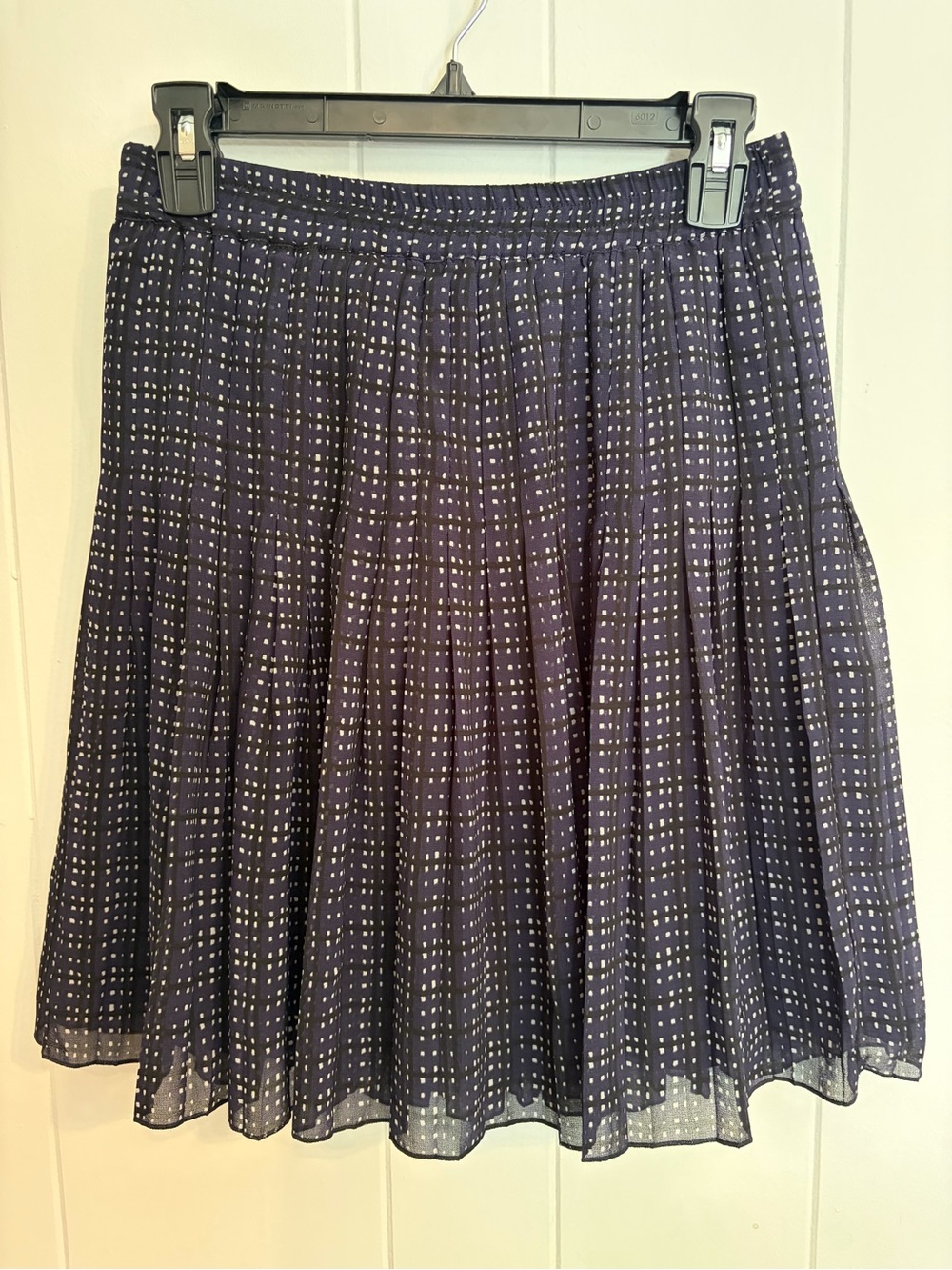 LOFT Navy Pleated Dot Skater Skirt
